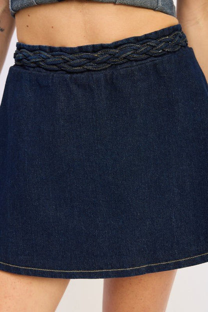DENIM SKORT WITH ELASTIC WAISTBAND - Blu Lotus Boutique