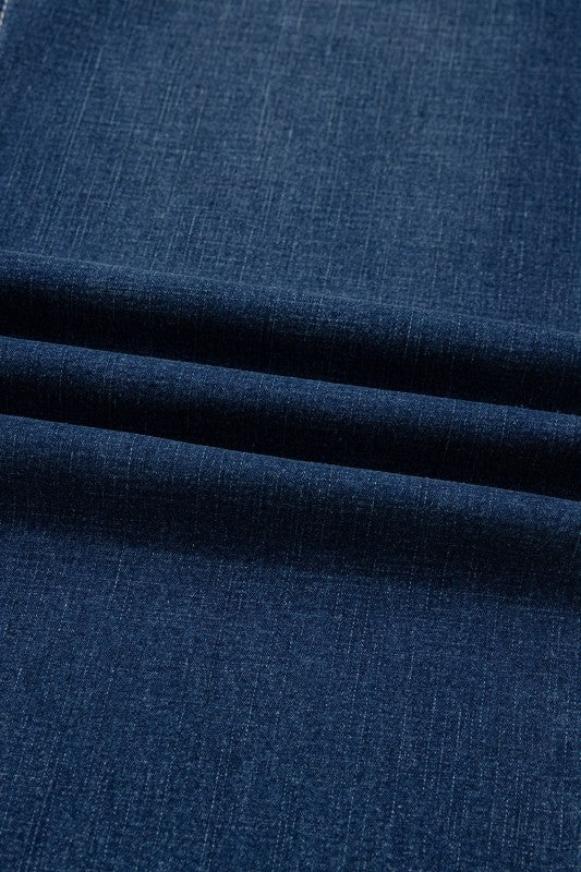 Denim Stitch High - Waist Cuff Jeans - Blu Lotus Boutique