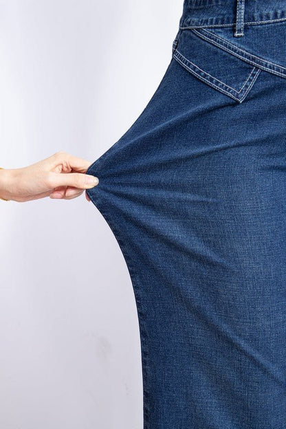 Denim Stitch High - Waist Cuff Jeans - Blu Lotus Boutique