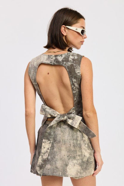 DENIM TANK TOP OPEN BACK TIE - Blu Lotus Boutique