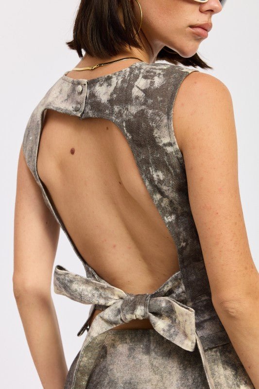 DENIM TANK TOP OPEN BACK TIE - Blu Lotus Boutique