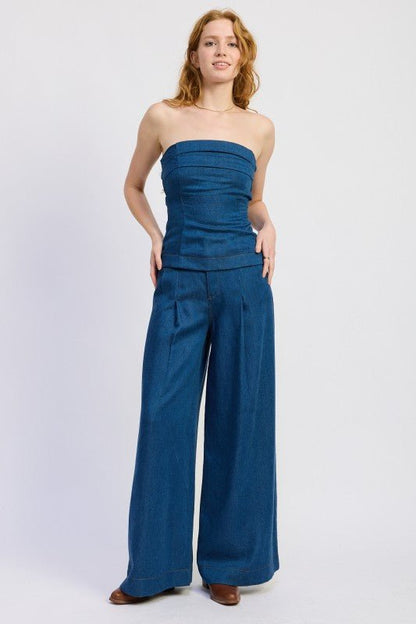 DENIM TUBE TOP WITH TIE BACK - Blu Lotus Boutique