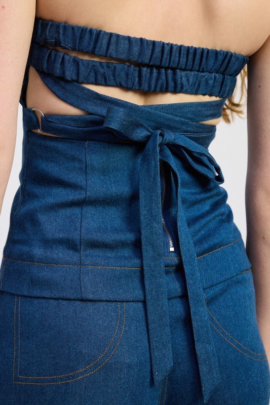 DENIM TUBE TOP WITH TIE BACK - Blu Lotus Boutique