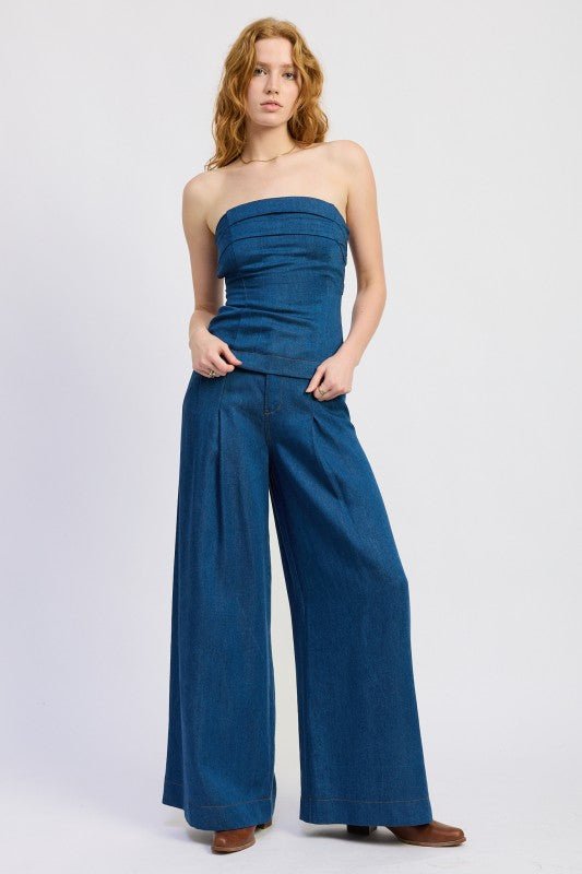 DENIM TUBE TOP WITH TIE BACK - Blu Lotus Boutique