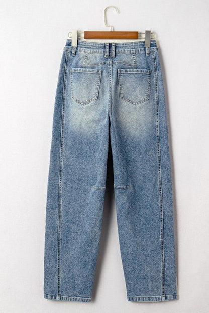 Denim Vintage Washed Seam Shift Jeans - Blu Lotus Boutique