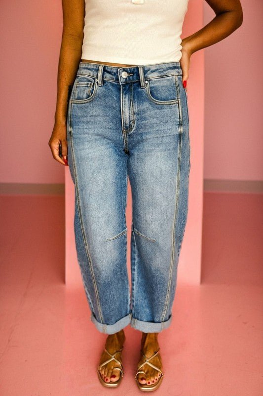 Denim Vintage Washed Seam Shift Jeans - Blu Lotus Boutique