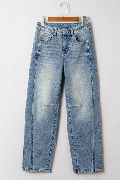 Denim Vintage Washed Seam Shift Jeans - Blu Lotus Boutique