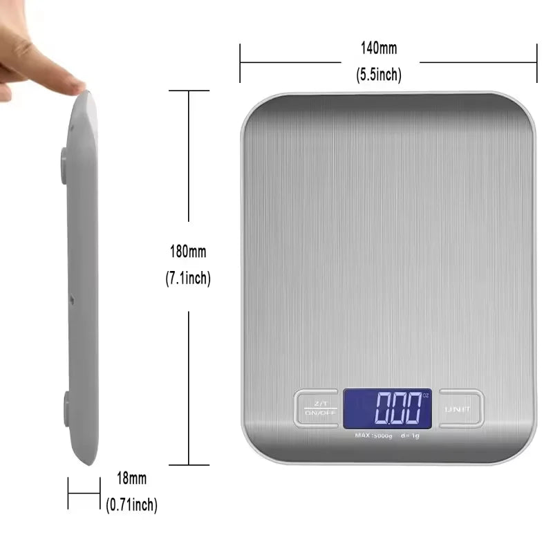 Digital Kitchen Scale LED Display 10kg/1g Stainless Steel Panel Electronic Scales Home Jewelry Food Snacks Weighing Baking Tools - Blu Lotus Boutique