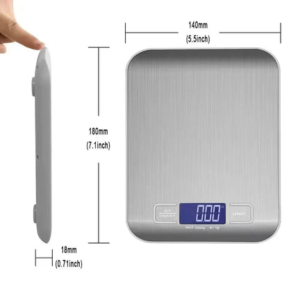 Digital Kitchen Scale LED Display 10kg/1g Stainless Steel Panel Electronic Scales Home Jewelry Food Snacks Weighing Baking Tools - Blu Lotus Boutique