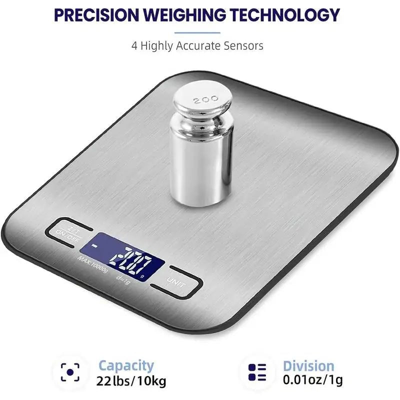 Digital Kitchen Scale LED Display 10kg/1g Stainless Steel Panel Electronic Scales Home Jewelry Food Snacks Weighing Baking Tools - Blu Lotus Boutique