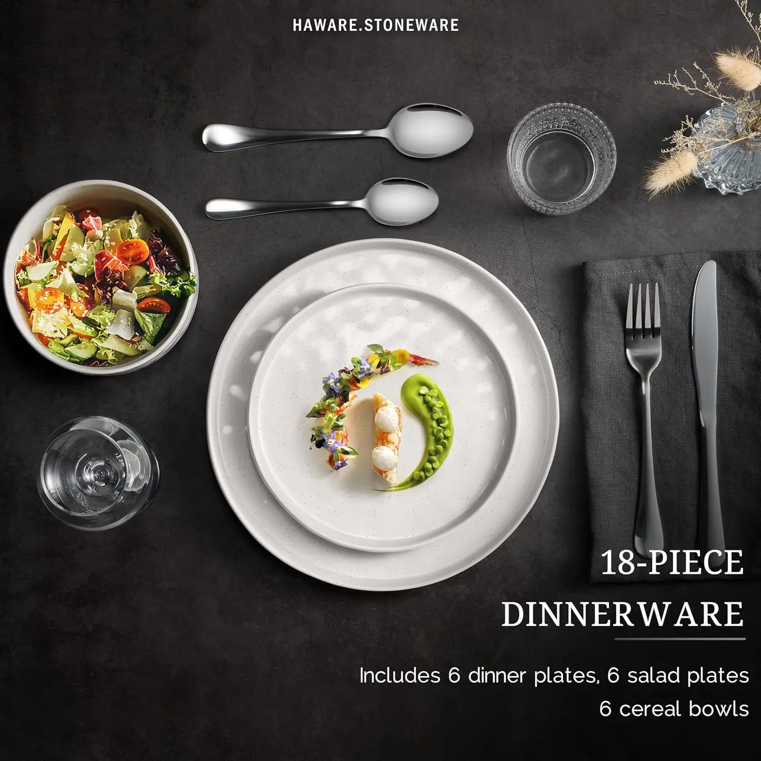 Dinnerware Sets, 18 - Piece Plates and Bowls Set, Stoneware Dish Set for 6, Ceramic Dinnerware for Home Restaurant, Chip and Scrat - Blu Lotus Boutique
