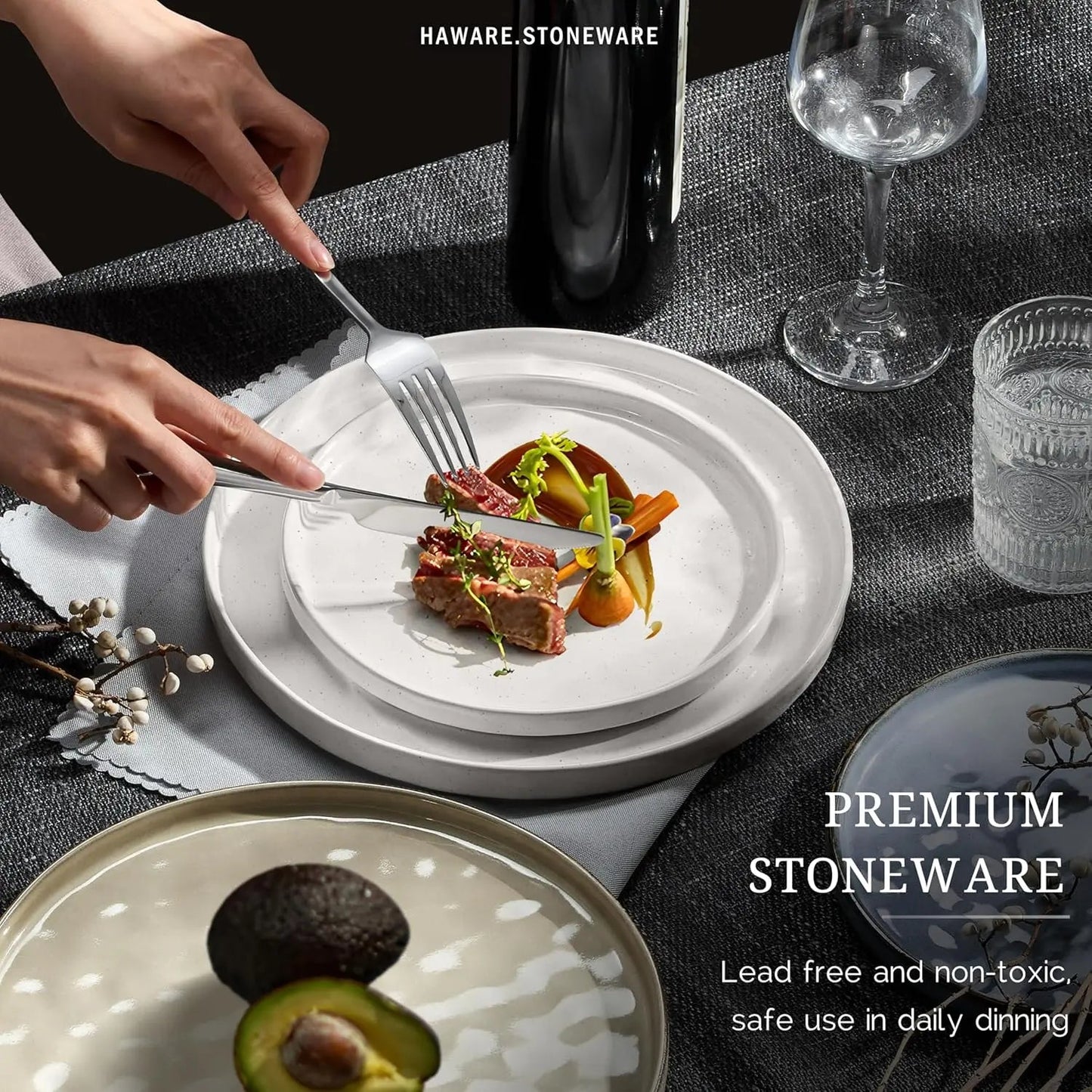 Dinnerware Sets, 18 - Piece Plates and Bowls Set, Stoneware Dish Set for 6, Ceramic Dinnerware for Home Restaurant, Chip and Scrat - Blu Lotus Boutique