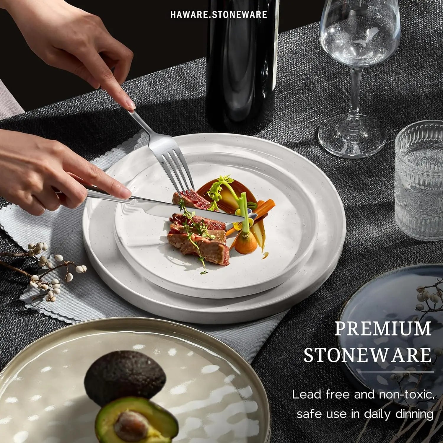 Dinnerware Sets, 18 - Piece Plates and Bowls Set, Stoneware Dish Set for 6, Ceramic Dinnerware for Home Restaurant, Chip and Scrat - Blu Lotus Boutique