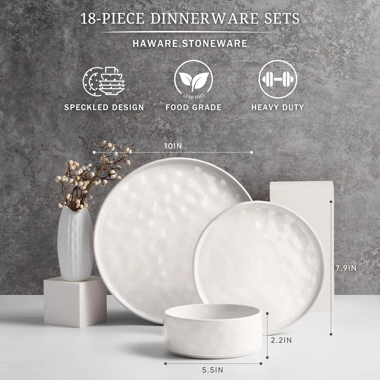 Dinnerware Sets, 18 - Piece Plates and Bowls Set, Stoneware Dish Set for 6, Ceramic Dinnerware for Home Restaurant, Chip and Scrat - Blu Lotus Boutique