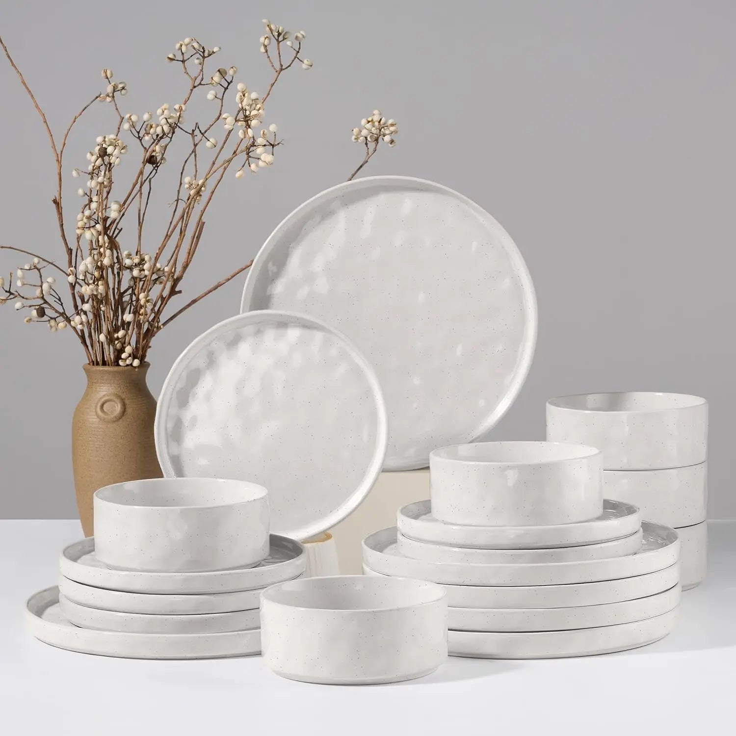 Dinnerware Sets, 18 - Piece Plates and Bowls Set, Stoneware Dish Set for 6, Ceramic Dinnerware for Home Restaurant, Chip and Scrat - Blu Lotus Boutique
