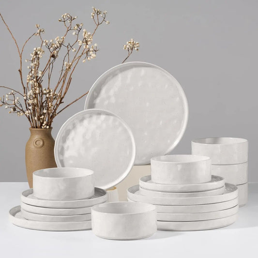 Dinnerware Sets, 18 - Piece Plates and Bowls Set, Stoneware Dish Set for 6, Ceramic Dinnerware for Home Restaurant, Chip and Scrat - Blu Lotus Boutique