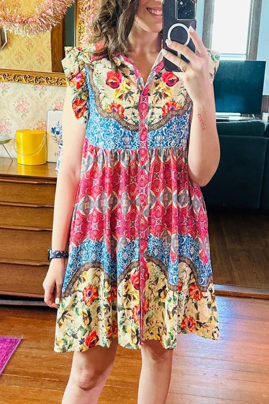 Dior Floral Mixed Pattern Buttoned Dress - Blu Lotus Boutique