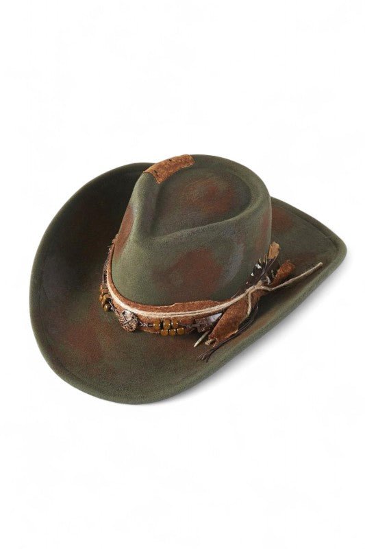 Distress Olive Vintage Shapable Fedora Cowboy Hat - Blu Lotus Boutique