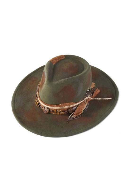 Distress Olive Vintage Shapable Fedora Cowboy Hat - Blu Lotus Boutique