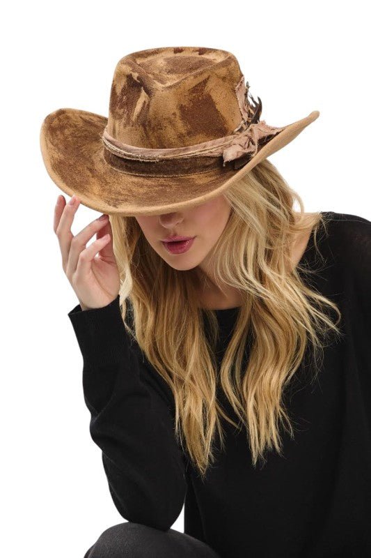 Distress Vintage Shapable Fedora Cowboy Hat - Blu Lotus Boutique