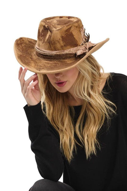 Distress Vintage Shapable Fedora Cowboy Hat - Blu Lotus Boutique