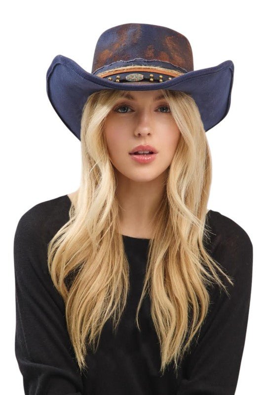 Distress Vintage Shapable Fedora Cowboy Hat - Blu Lotus Boutique