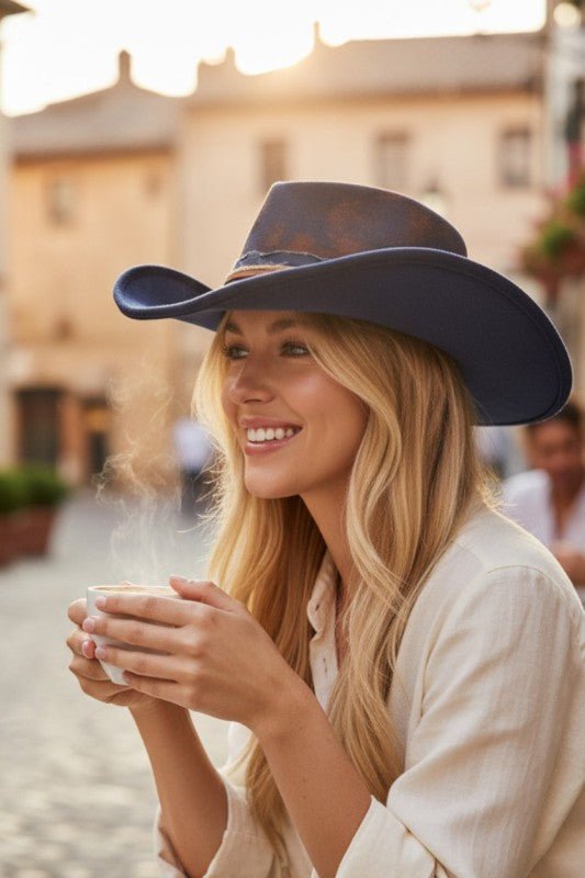 Distress Vintage Shapable Fedora Cowboy Hat - Blu Lotus Boutique