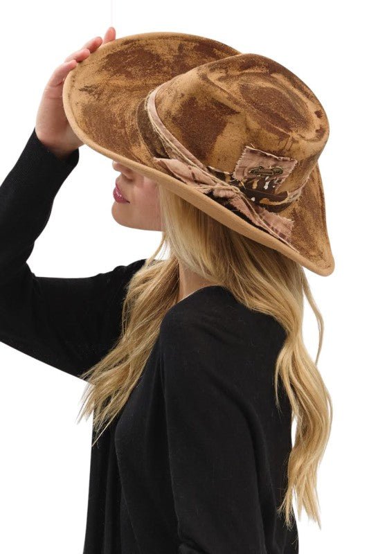 Distress Vintage Shapable Fedora Cowboy Hat - Blu Lotus Boutique