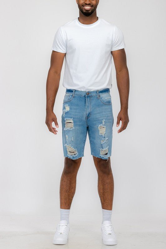 Distressed Stretch Denim Shorts - Blu Lotus Boutique