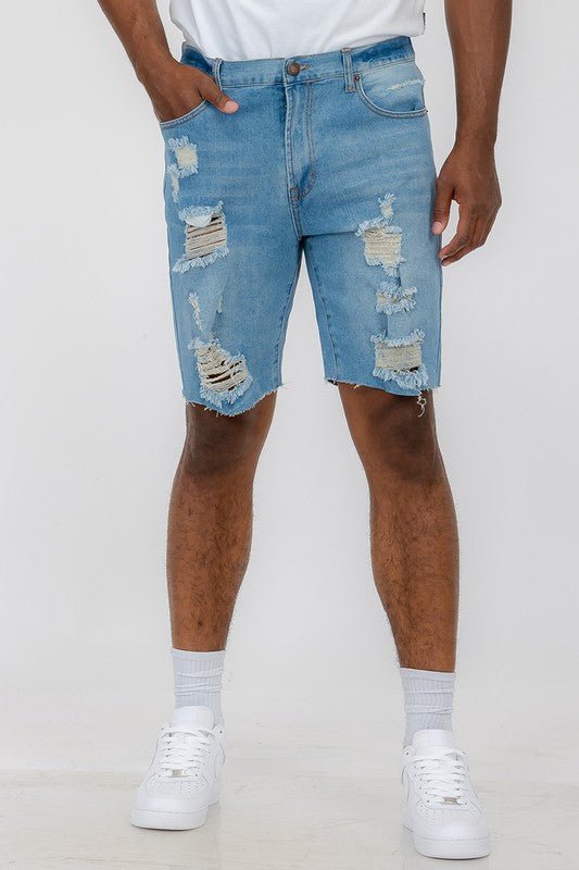 Distressed Stretch Denim Shorts - Blu Lotus Boutique