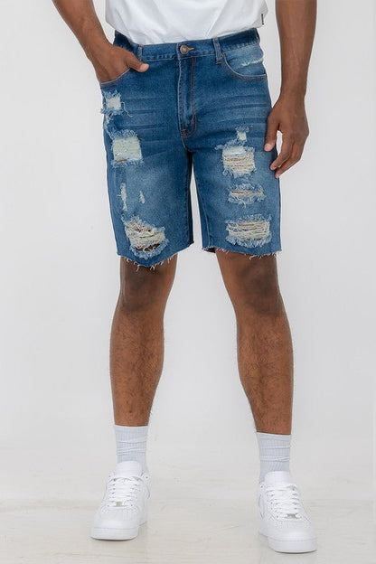 Distressed Stretch Denim Shorts - Blu Lotus Boutique