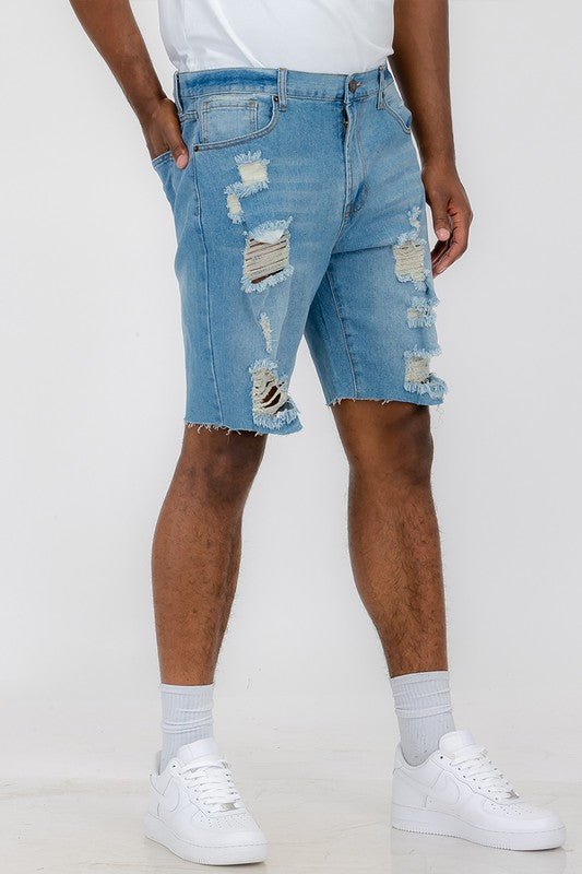Distressed Stretch Denim Shorts - Blu Lotus Boutique