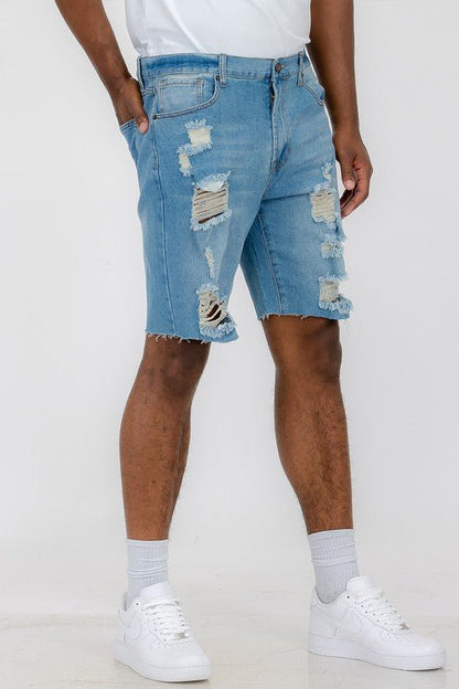 Distressed Stretch Denim Shorts - Blu Lotus Boutique