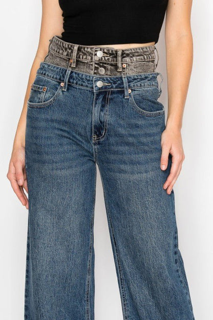 Double Snap On Waistband Layered High Rise Wide - Blu Lotus Boutique