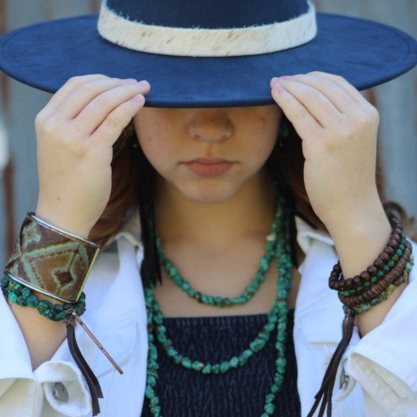 Double Strand Turq Bracelet w/ Feather and Tassel - Blu Lotus Boutique