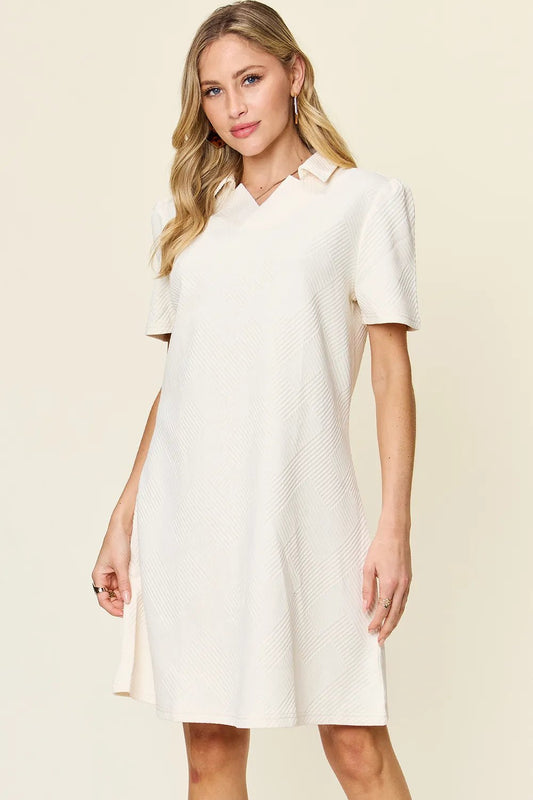 Double Take Full Size Texture Collared Neck Short Sleeve Dress - Blu Lotus Boutique