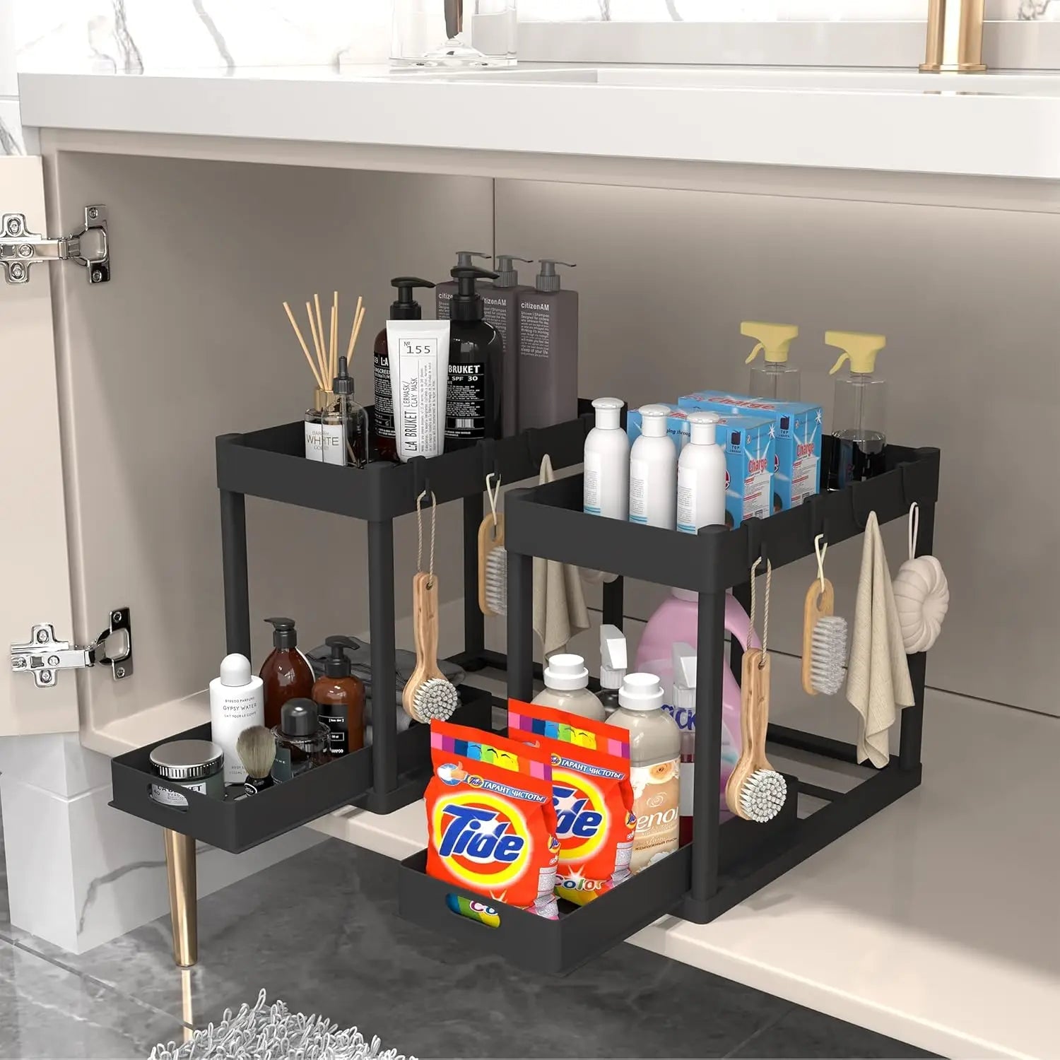 Double - tier sink - mounted storage rack, kitchen cabinet shelving unit, multi - purpose bathroom storage basket. - Blu Lotus Boutique