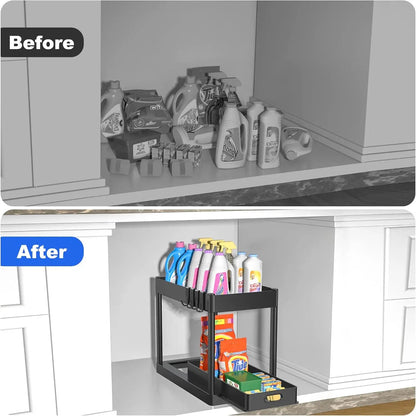 Double - tier sink - mounted storage rack, kitchen cabinet shelving unit, multi - purpose bathroom storage basket. - Blu Lotus Boutique