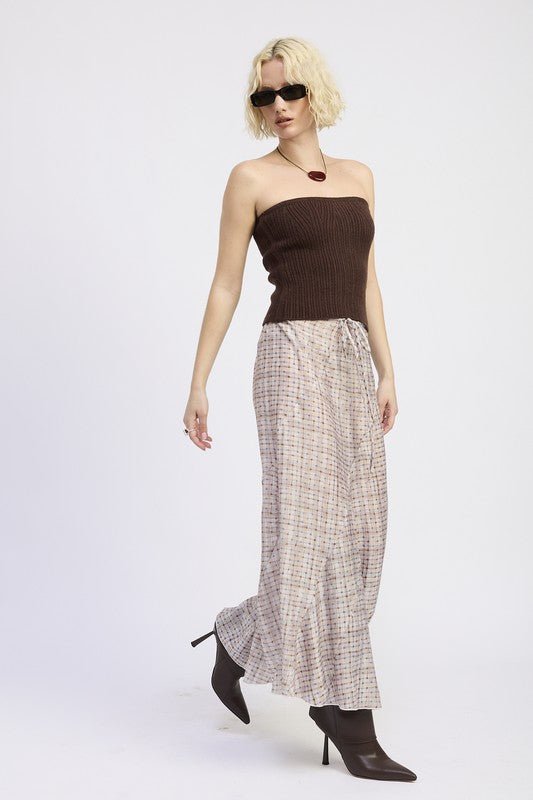 DRAWSTRING MAXI SKIRT WITH ASYMMETRICAL SEAMS - Blu Lotus Boutique