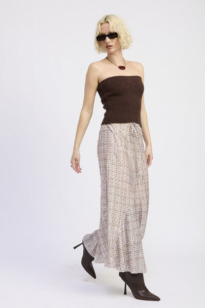 DRAWSTRING MAXI SKIRT WITH ASYMMETRICAL SEAMS - Blu Lotus Boutique