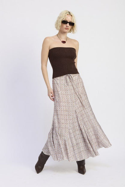 DRAWSTRING MAXI SKIRT WITH ASYMMETRICAL SEAMS - Blu Lotus Boutique