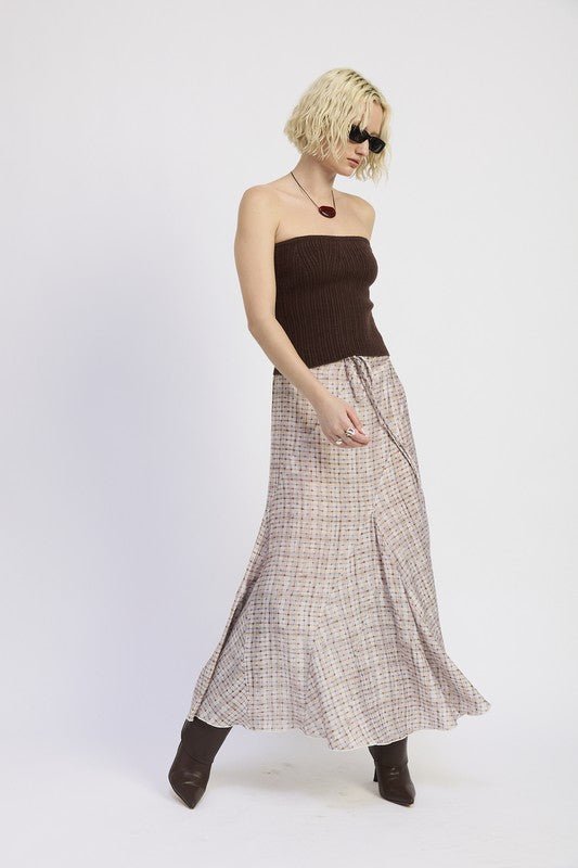 DRAWSTRING MAXI SKIRT WITH ASYMMETRICAL SEAMS - Blu Lotus Boutique