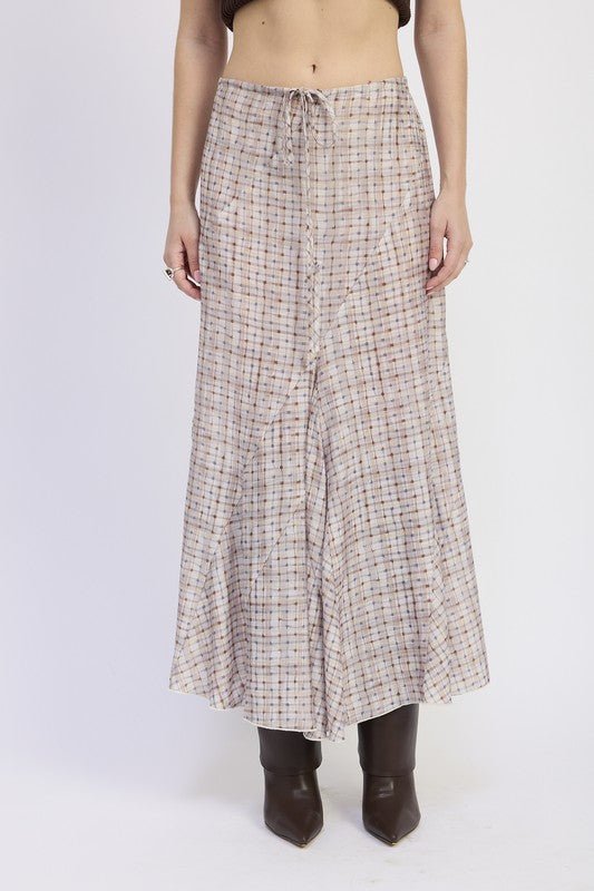 DRAWSTRING MAXI SKIRT WITH ASYMMETRICAL SEAMS - Blu Lotus Boutique