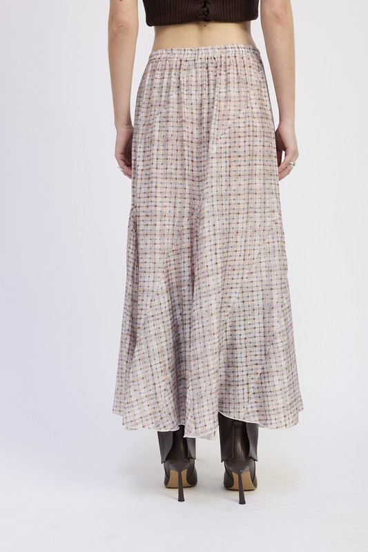DRAWSTRING MAXI SKIRT WITH ASYMMETRICAL SEAMS - Blu Lotus Boutique
