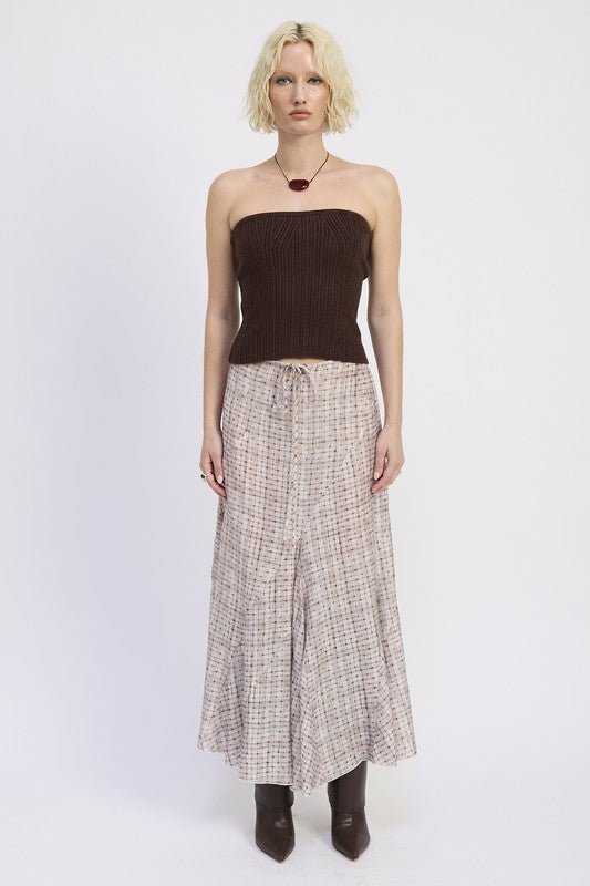 DRAWSTRING MAXI SKIRT WITH ASYMMETRICAL SEAMS - Blu Lotus Boutique