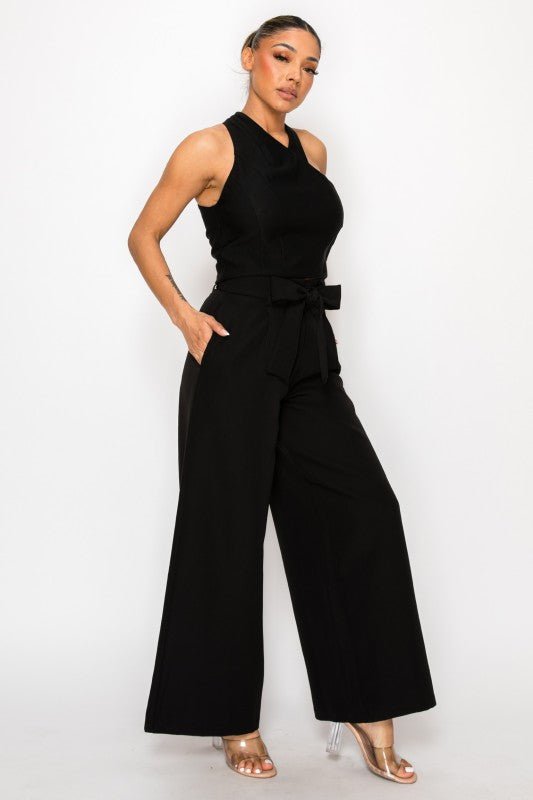 Dressy Palazzo Belted Pants & Halter Cropped Top - Blu Lotus Boutique