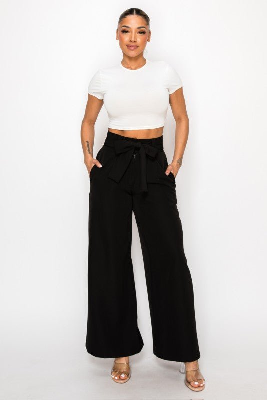 Dressy Palazzo Belted Pants & Halter Cropped Top - Blu Lotus Boutique