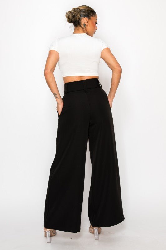 Dressy Palazzo Belted Pants & Halter Cropped Top - Blu Lotus Boutique