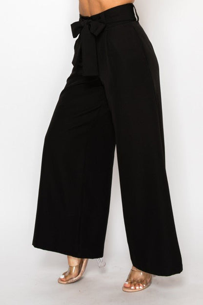 Dressy Palazzo Belted Pants & Halter Cropped Top - Blu Lotus Boutique