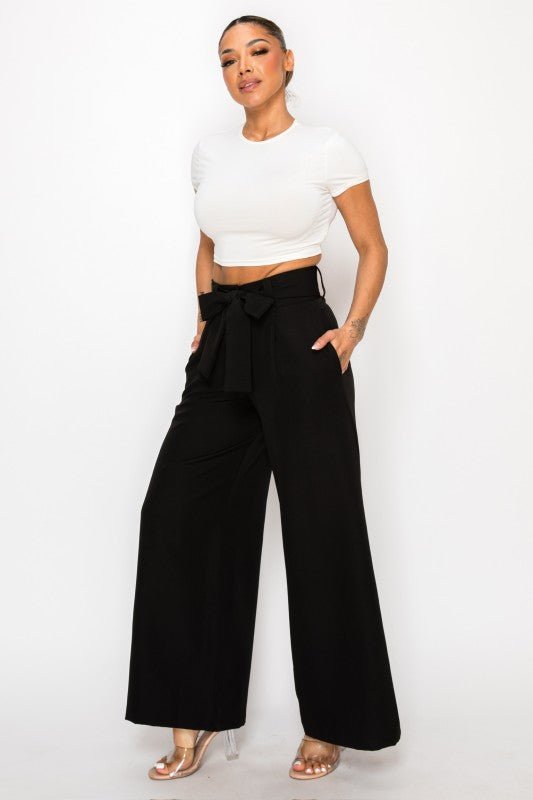 Dressy Palazzo Belted Pants & Halter Cropped Top - Blu Lotus Boutique